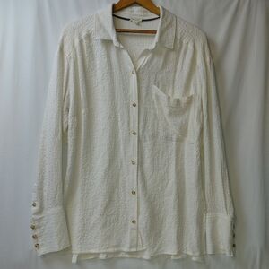 Pilcro Textured Tunic Shirt Women's Size Large Cream Flowy Statement Cuffs
